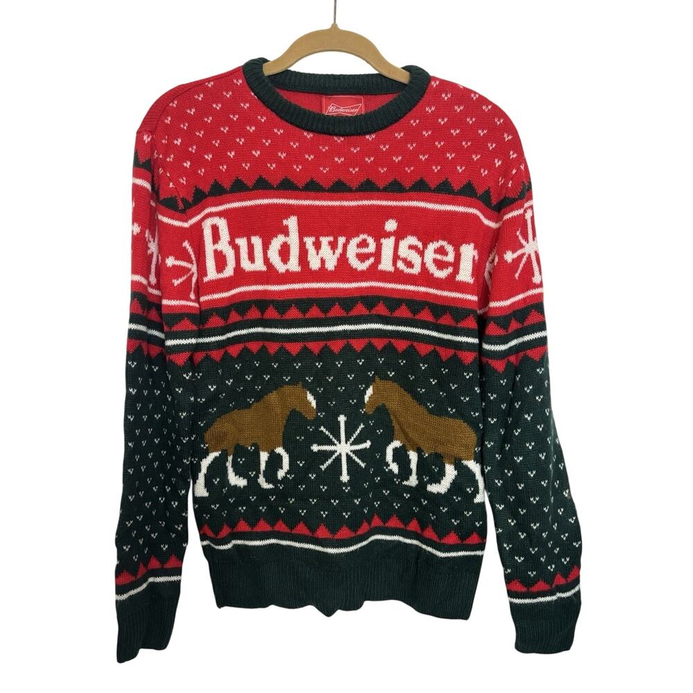 Budweiser Clydesdale Ugly Christmas Holiday Sweater Unisex Small Flawed